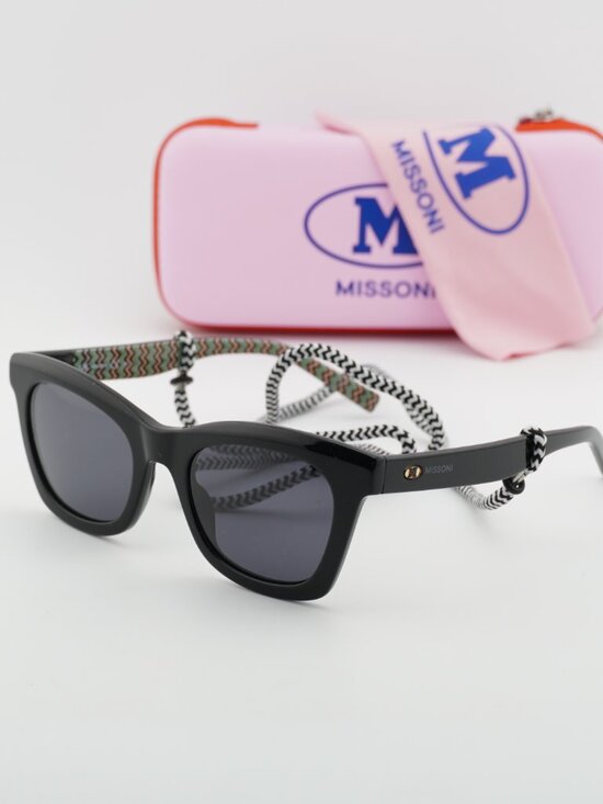 M Missoni MMI 0089/S 0807 IR Sunglasses Shiny Black Square Frame, Grey Lenses
